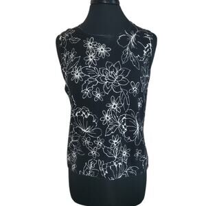 Kate Hill Floral Sleeveless Blouse Black White Cotton L Womens Summer Floral Top
